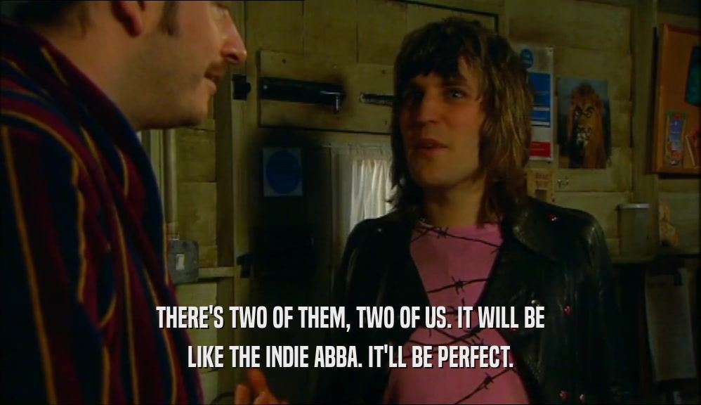THERE'S TWO OF THEM, TWO OF US. IT WILL BE LIKE THE INDIE ABBA. IT'LL BE PERFECT. 