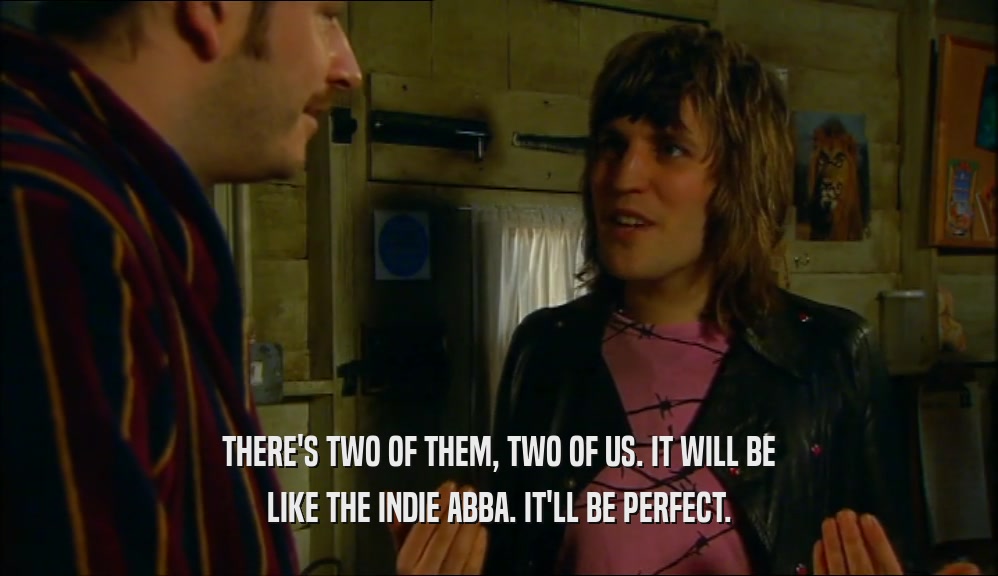 THERE'S TWO OF THEM, TWO OF US. IT WILL BE LIKE THE INDIE ABBA. IT'LL BE PERFECT. 