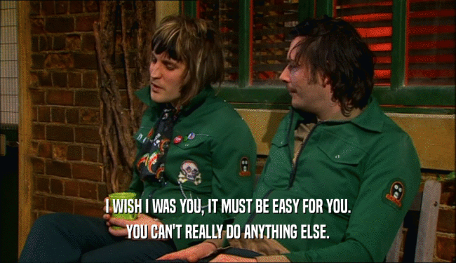 I WISH I WAS YOU, IT MUST BE EASY FOR YOU. YOU CAN'T REALLY DO ANYTHING ELSE. 