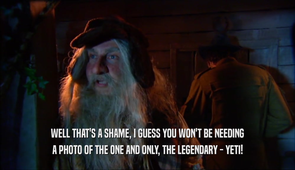 WELL THAT'S A SHAME, I GUESS YOU WON'T BE NEEDING A PHOTO OF THE ONE AND ONLY, THE LEGENDARY - YETI! 
