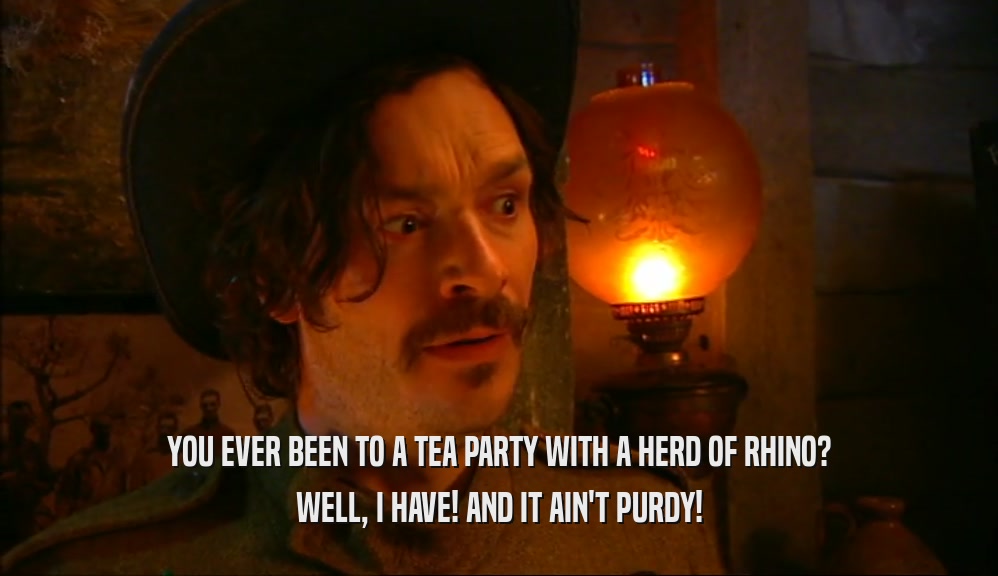 YOU EVER BEEN TO A TEA PARTY WITH A HERD OF RHINO? WELL, I HAVE! AND IT AIN'T PURDY! 