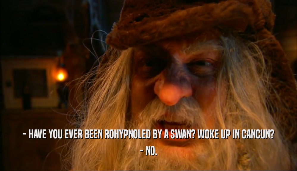 - HAVE YOU EVER BEEN ROHYPNOLED BY A SWAN? WOKE UP IN CANCUN? - NO. 