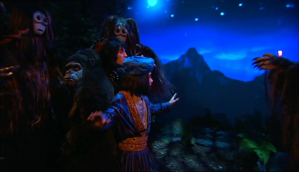 NOW DON'T PANIC ANYONE. I'M A SHAMAN - WE'VE STUDIED YETIES, HAVEN'T WE, BOLLO? THERE'S SOMETHING THEY DON'T LIKE, WHAT IS IT? 