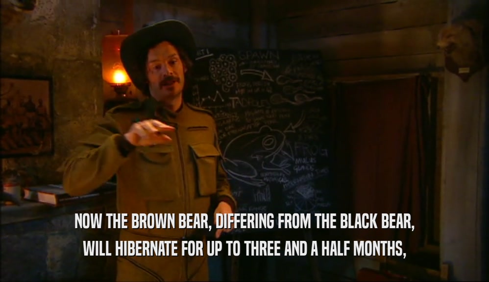 NOW THE BROWN BEAR, DIFFERING FROM THE BLACK BEAR, WILL HIBERNATE FOR UP TO THREE AND A HALF MONTHS, 