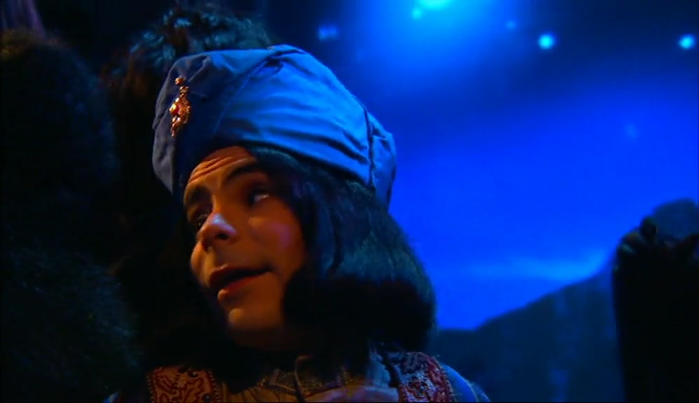 NOW DON'T PANIC ANYONE. I'M A SHAMAN - WE'VE STUDIED YETIES, HAVEN'T WE, BOLLO? THERE'S SOMETHING THEY DON'T LIKE, WHAT IS IT? 