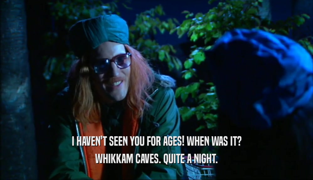 I HAVEN'T SEEN YOU FOR AGES! WHEN WAS IT? WHIKKAM CAVES. QUITE A NIGHT. 