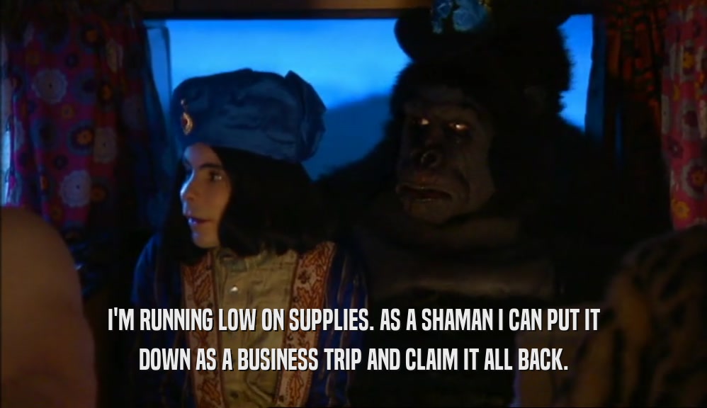 I'M RUNNING LOW ON SUPPLIES. AS A SHAMAN I CAN PUT IT DOWN AS A BUSINESS TRIP AND CLAIM IT ALL BACK. 