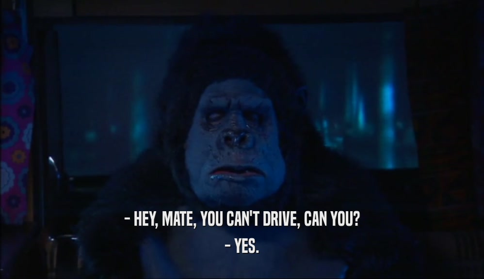 - HEY, MATE, YOU CAN'T DRIVE, CAN YOU?
 - YES.
 