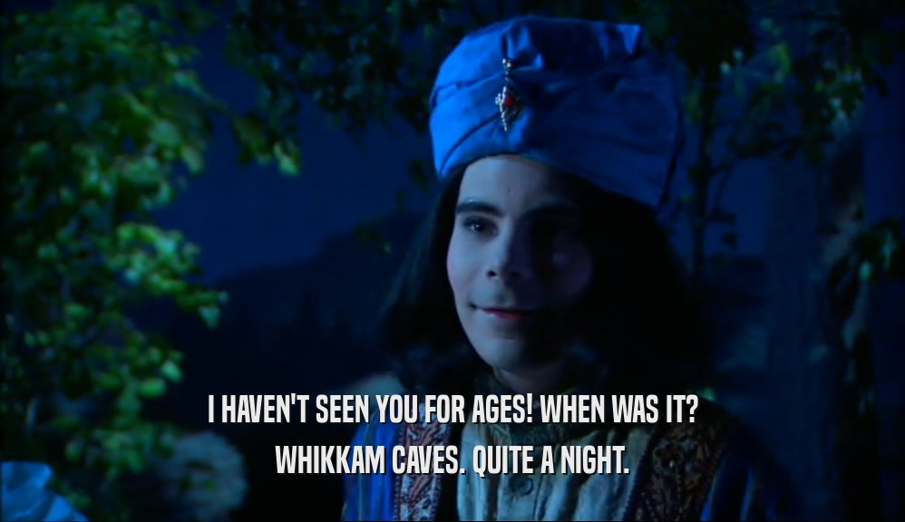 I HAVEN'T SEEN YOU FOR AGES! WHEN WAS IT? WHIKKAM CAVES. QUITE A NIGHT. 