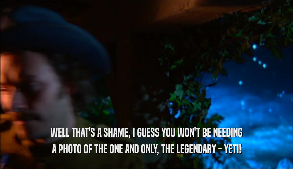 WELL THAT'S A SHAME, I GUESS YOU WON'T BE NEEDING A PHOTO OF THE ONE AND ONLY, THE LEGENDARY - YETI! 