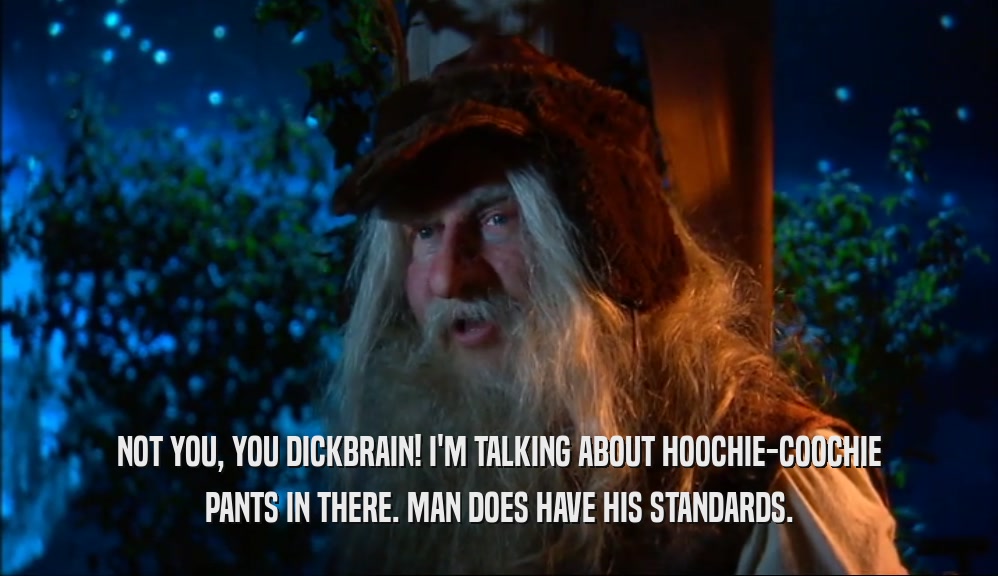 NOT YOU, YOU DICKBRAIN! I'M TALKING ABOUT HOOCHIE-COOCHIE PANTS IN THERE. MAN DOES HAVE HIS STANDARDS. 
