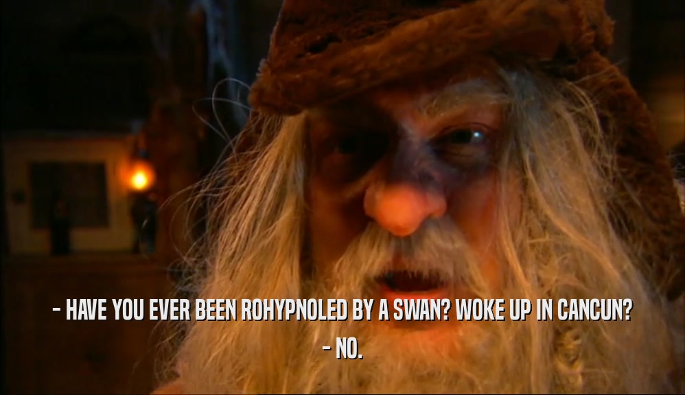 - HAVE YOU EVER BEEN ROHYPNOLED BY A SWAN? WOKE UP IN CANCUN? - NO. 