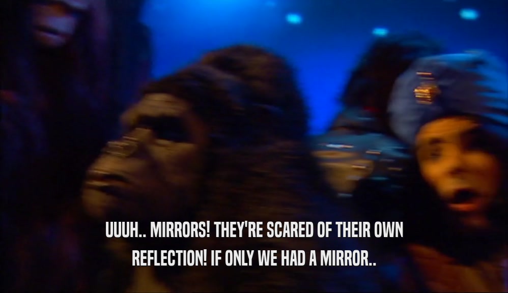 UUUH.. MIRRORS! THEY'RE SCARED OF THEIR OWN REFLECTION! IF ONLY WE HAD A MIRROR.. 