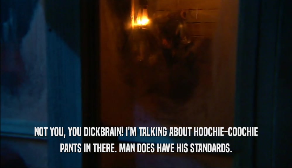 NOT YOU, YOU DICKBRAIN! I'M TALKING ABOUT HOOCHIE-COOCHIE PANTS IN THERE. MAN DOES HAVE HIS STANDARDS. 
