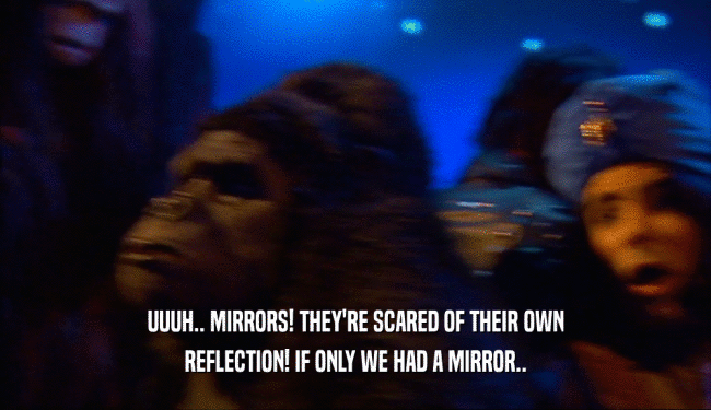 UUUH.. MIRRORS! THEY'RE SCARED OF THEIR OWN REFLECTION! IF ONLY WE HAD A MIRROR.. 