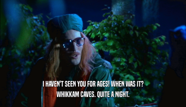 I HAVEN'T SEEN YOU FOR AGES! WHEN WAS IT? WHIKKAM CAVES. QUITE A NIGHT. 