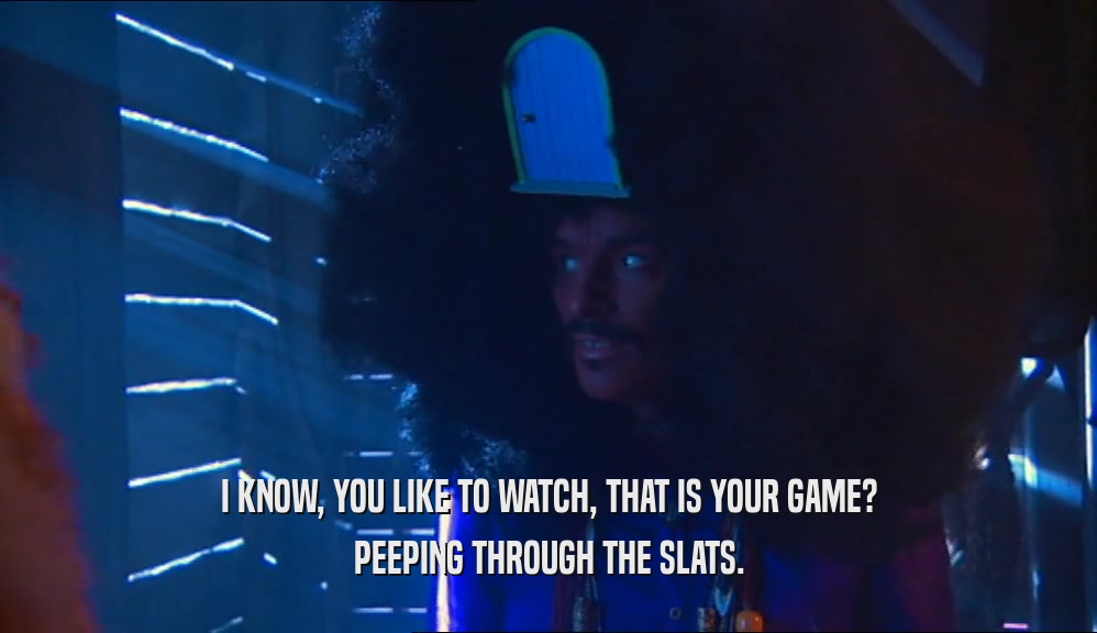 I KNOW, YOU LIKE TO WATCH, THAT IS YOUR GAME? PEEPING THROUGH THE SLATS. 