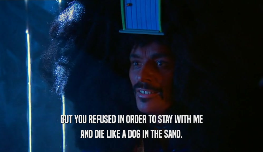 BUT YOU REFUSED IN ORDER TO STAY WITH ME AND DIE LIKE A DOG IN THE SAND. 