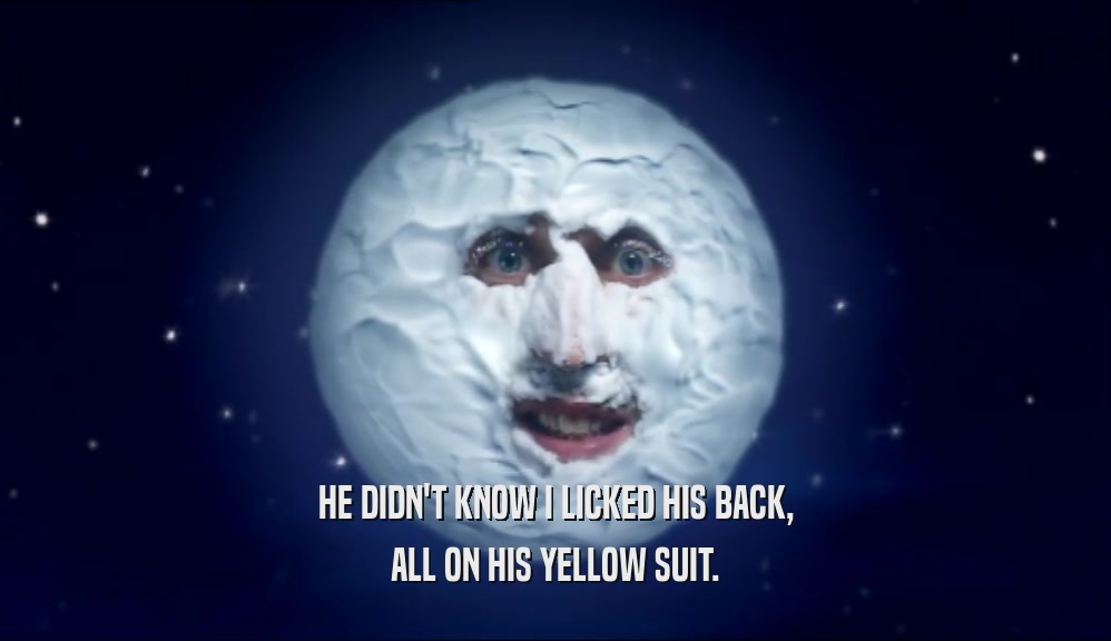 HE DIDN'T KNOW I LICKED HIS BACK, ALL ON HIS YELLOW SUIT. 