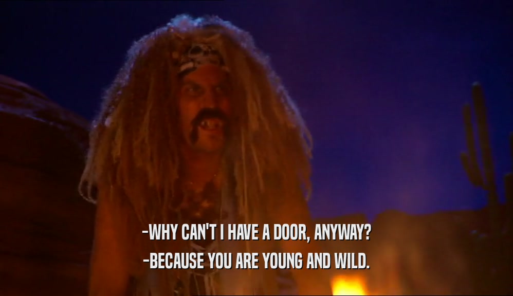 -WHY CAN'T I HAVE A DOOR, ANYWAY?
 -BECAUSE YOU ARE YOUNG AND WILD.
 
