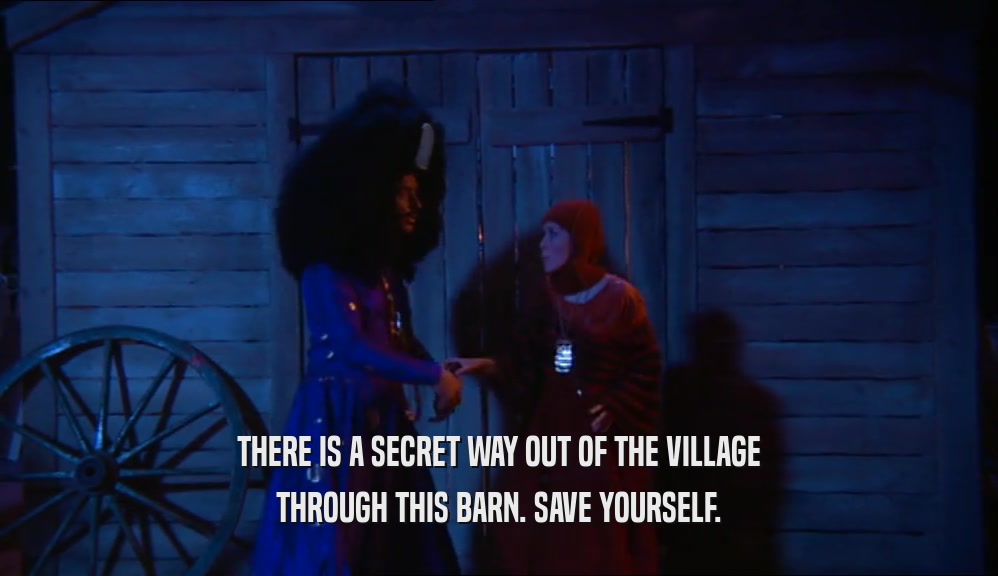 THERE IS A SECRET WAY OUT OF THE VILLAGE THROUGH THIS BARN. SAVE YOURSELF. 