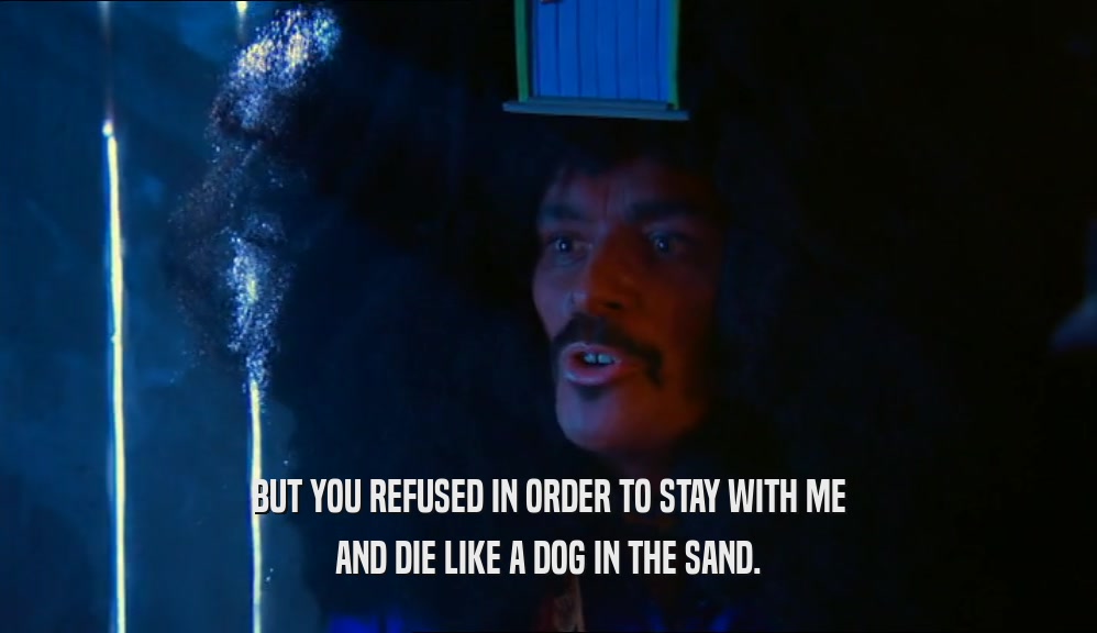 BUT YOU REFUSED IN ORDER TO STAY WITH ME AND DIE LIKE A DOG IN THE SAND. 