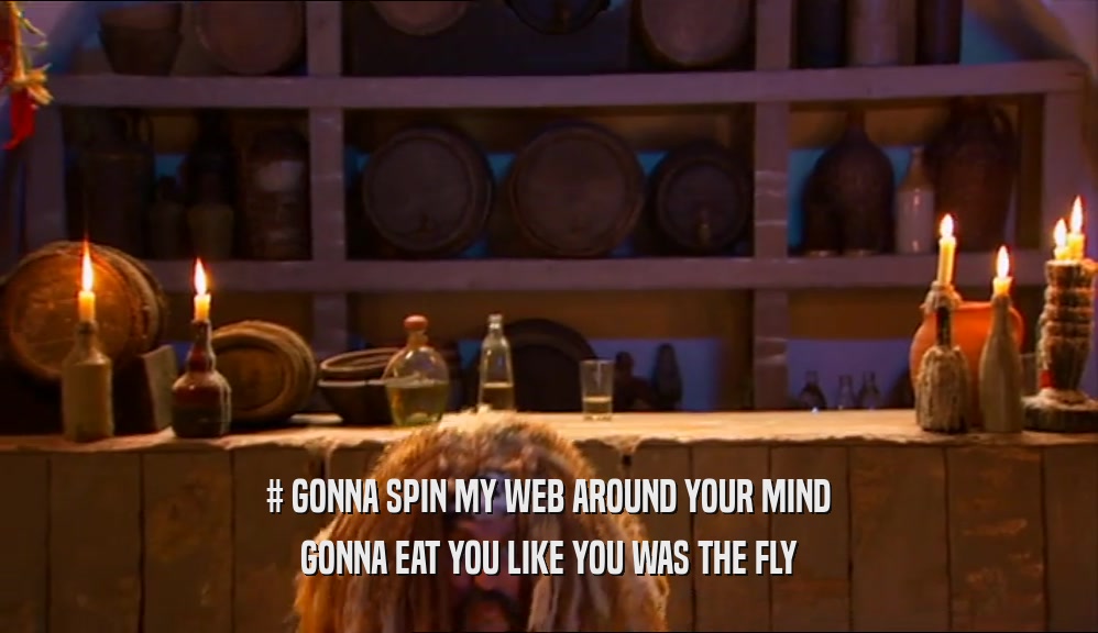 # GONNA SPIN MY WEB AROUND YOUR MIND GONNA EAT YOU LIKE YOU WAS THE FLY 
