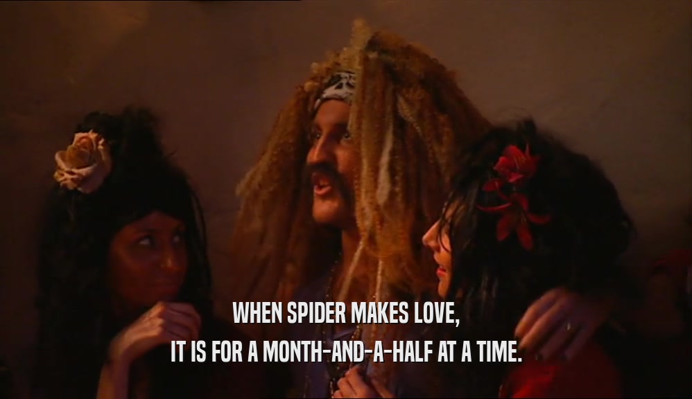 WHEN SPIDER MAKES LOVE, IT IS FOR A MONTH-AND-A-HALF AT A TIME. 