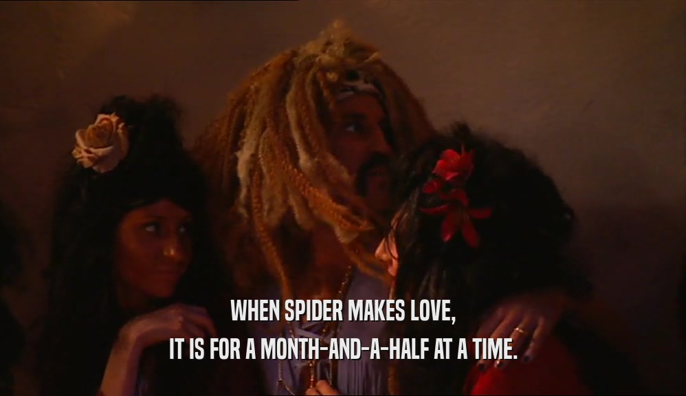 WHEN SPIDER MAKES LOVE, IT IS FOR A MONTH-AND-A-HALF AT A TIME. 