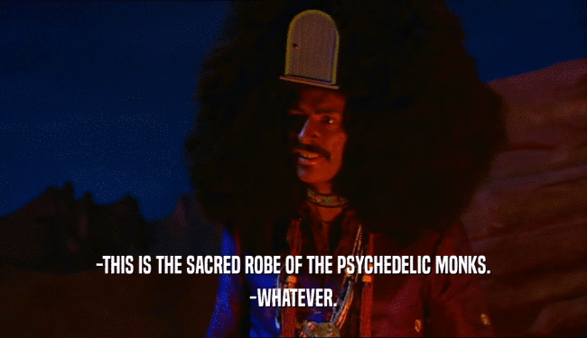 -THIS IS THE SACRED ROBE OF THE PSYCHEDELIC MONKS.
 -WHATEVER.
 