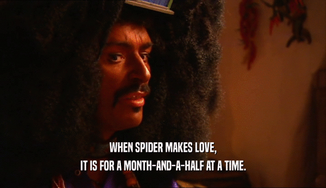 WHEN SPIDER MAKES LOVE, IT IS FOR A MONTH-AND-A-HALF AT A TIME. 