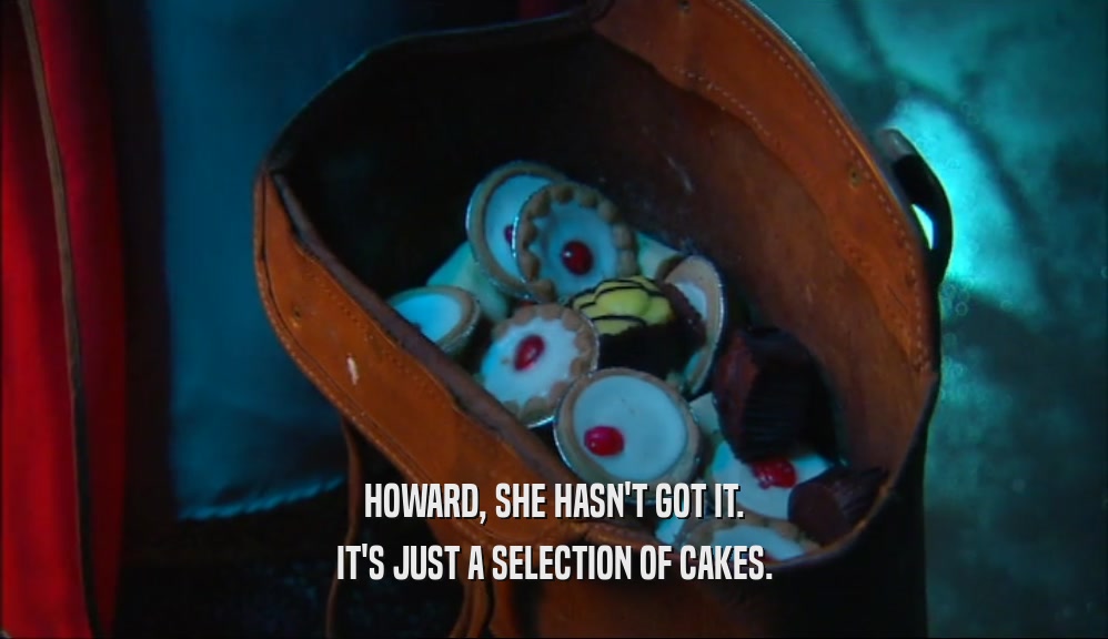 HOWARD, SHE HASN'T GOT IT. IT'S JUST A SELECTION OF CAKES. 