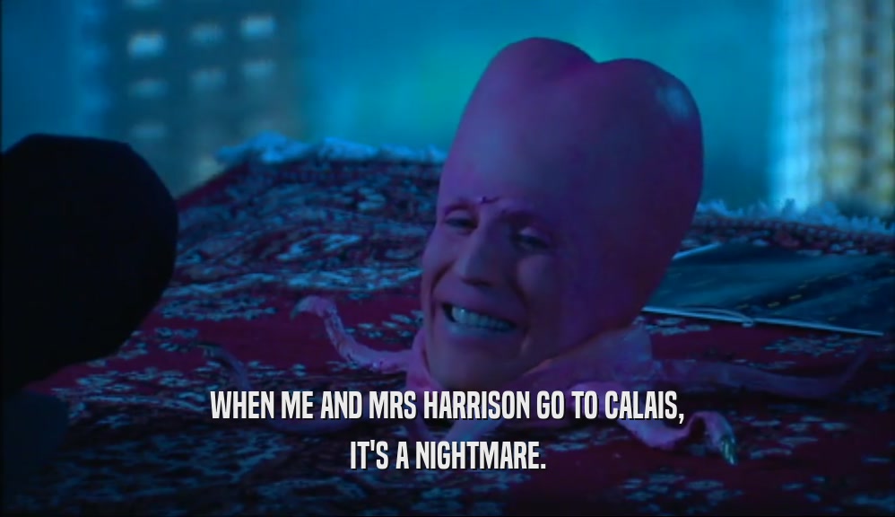 WHEN ME AND MRS HARRISON GO TO CALAIS,
 IT'S A NIGHTMARE.
 