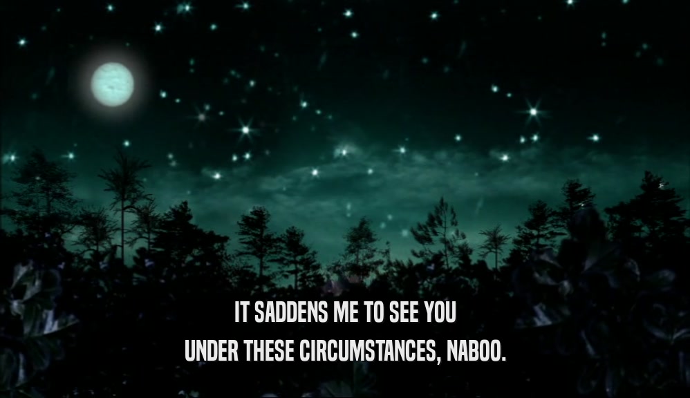 IT SADDENS ME TO SEE YOU UNDER THESE CIRCUMSTANCES, NABOO. 