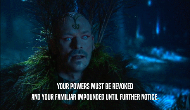 YOUR POWERS MUST BE REVOKED
 AND YOUR FAMILIAR IMPOUNDED UNTIL FURTHER NOTICE.
 