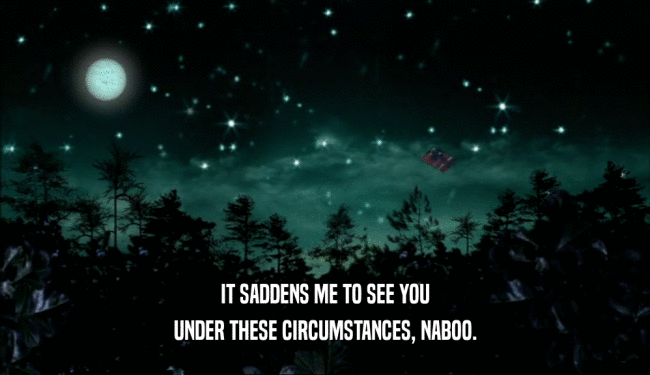 IT SADDENS ME TO SEE YOU UNDER THESE CIRCUMSTANCES, NABOO. 