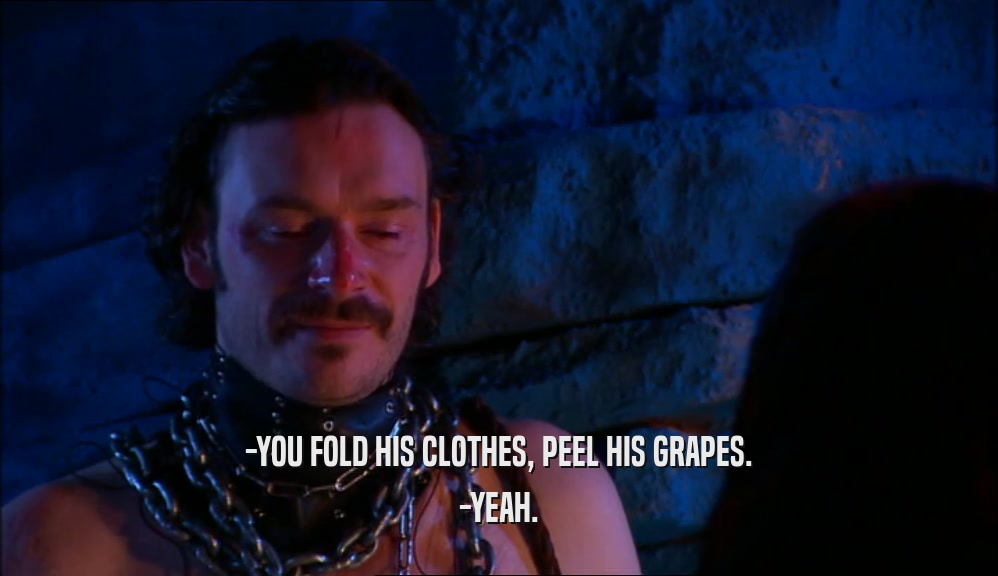 -YOU FOLD HIS CLOTHES, PEEL HIS GRAPES. -YEAH. 