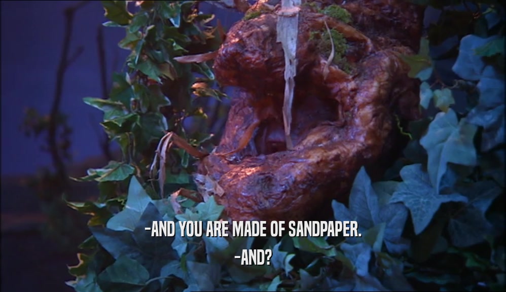 -AND YOU ARE MADE OF SANDPAPER.
 -AND?
 