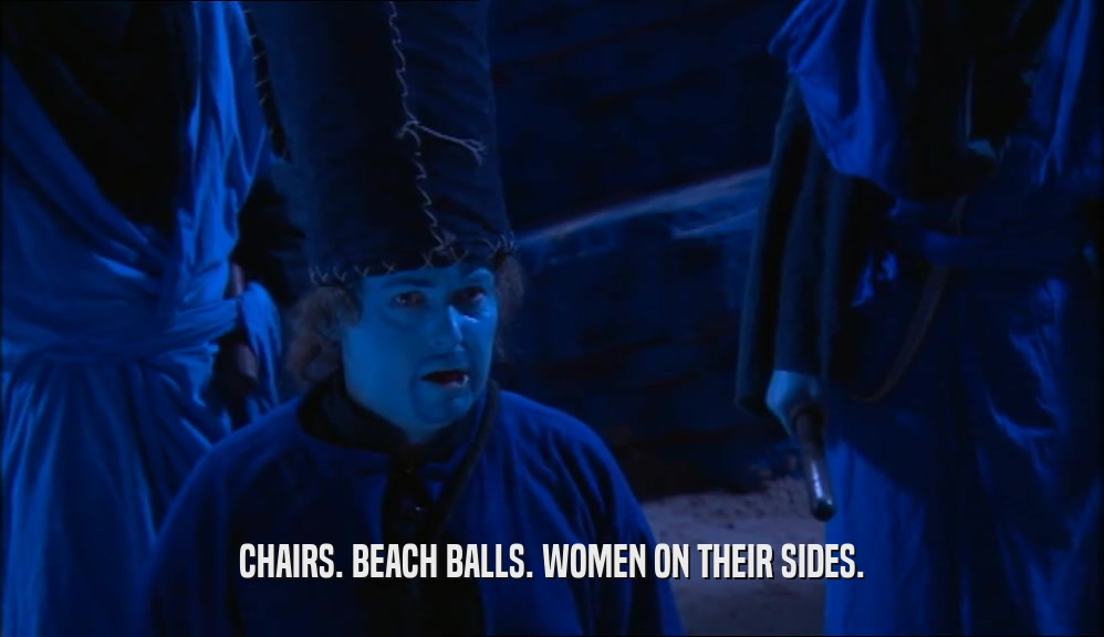CHAIRS. BEACH BALLS. WOMEN ON THEIR SIDES.  