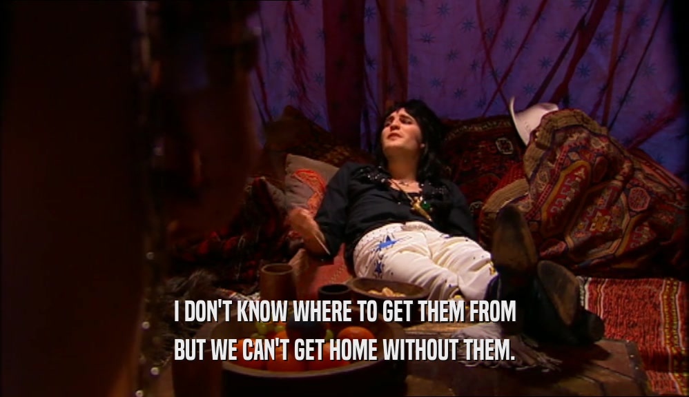 I DON'T KNOW WHERE TO GET THEM FROM BUT WE CAN'T GET HOME WITHOUT THEM. 