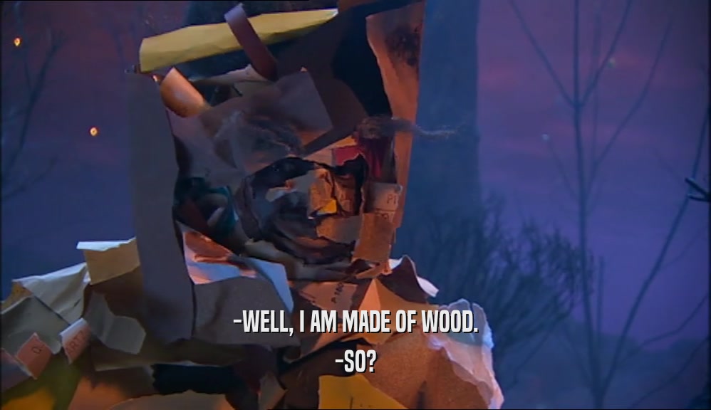 -WELL, I AM MADE OF WOOD. -SO? 