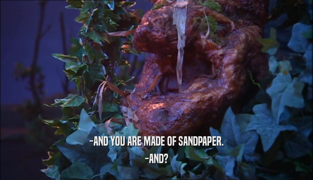 -AND YOU ARE MADE OF SANDPAPER.
 -AND?
 