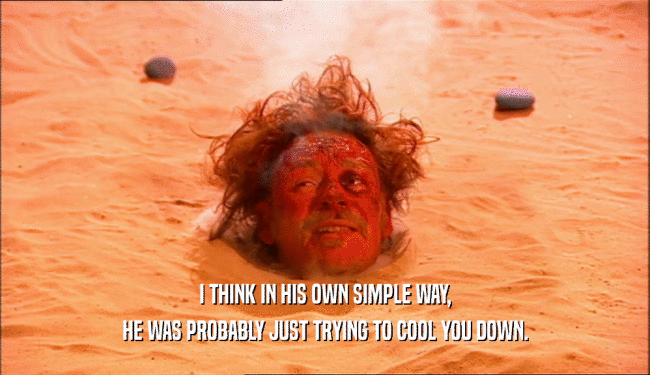 I THINK IN HIS OWN SIMPLE WAY, HE WAS PROBABLY JUST TRYING TO COOL YOU DOWN. 
