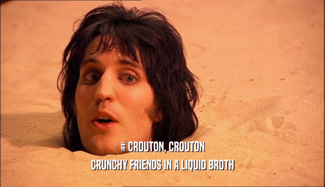 # CROUTON, CROUTON CRUNCHY FRIENDS IN A LIQUID BROTH 