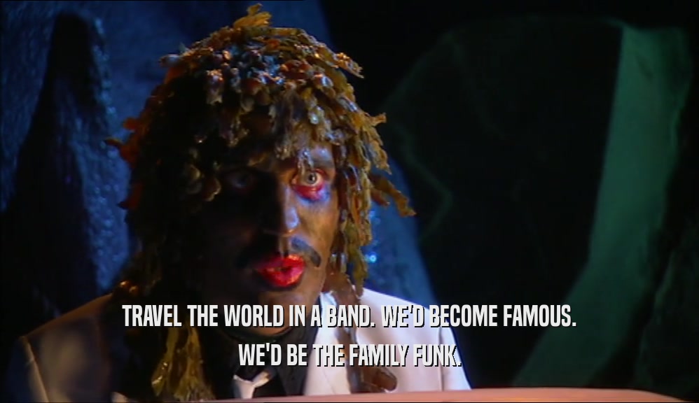 TRAVEL THE WORLD IN A BAND. WE'D BECOME FAMOUS. WE'D BE THE FAMILY FUNK. 
