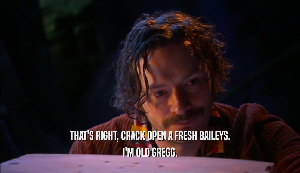 THAT'S RIGHT, CRACK OPEN A FRESH BAILEYS. I'M OLD GREGG. 