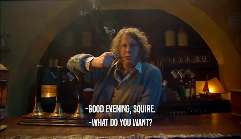 -GOOD EVENING, SQUIRE. -WHAT DO YOU WANT? 