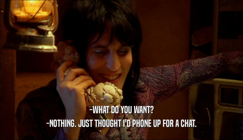 -WHAT DO YOU WANT? -NOTHING. JUST THOUGHT I'D PHONE UP FOR A CHAT. 