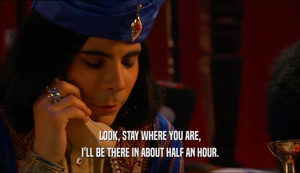 LOOK, STAY WHERE YOU ARE, I'LL BE THERE IN ABOUT HALF AN HOUR. 