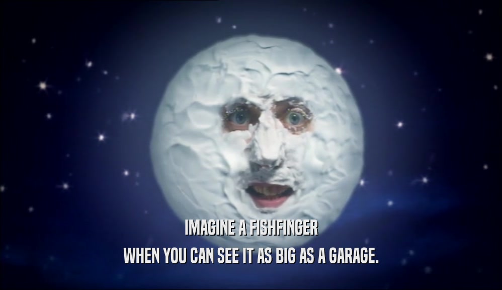 IMAGINE A FISHFINGER WHEN YOU CAN SEE IT AS BIG AS A GARAGE. 